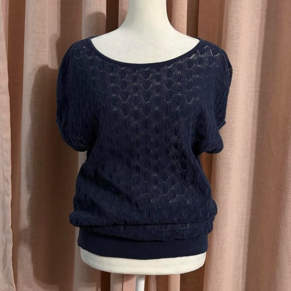 Talbots blue pointelle open knit sweater top